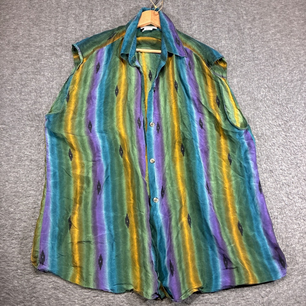 Adrian Jordan Silk Sleeveless Blouse Women 18/20 Multicolor Southwestern Striped